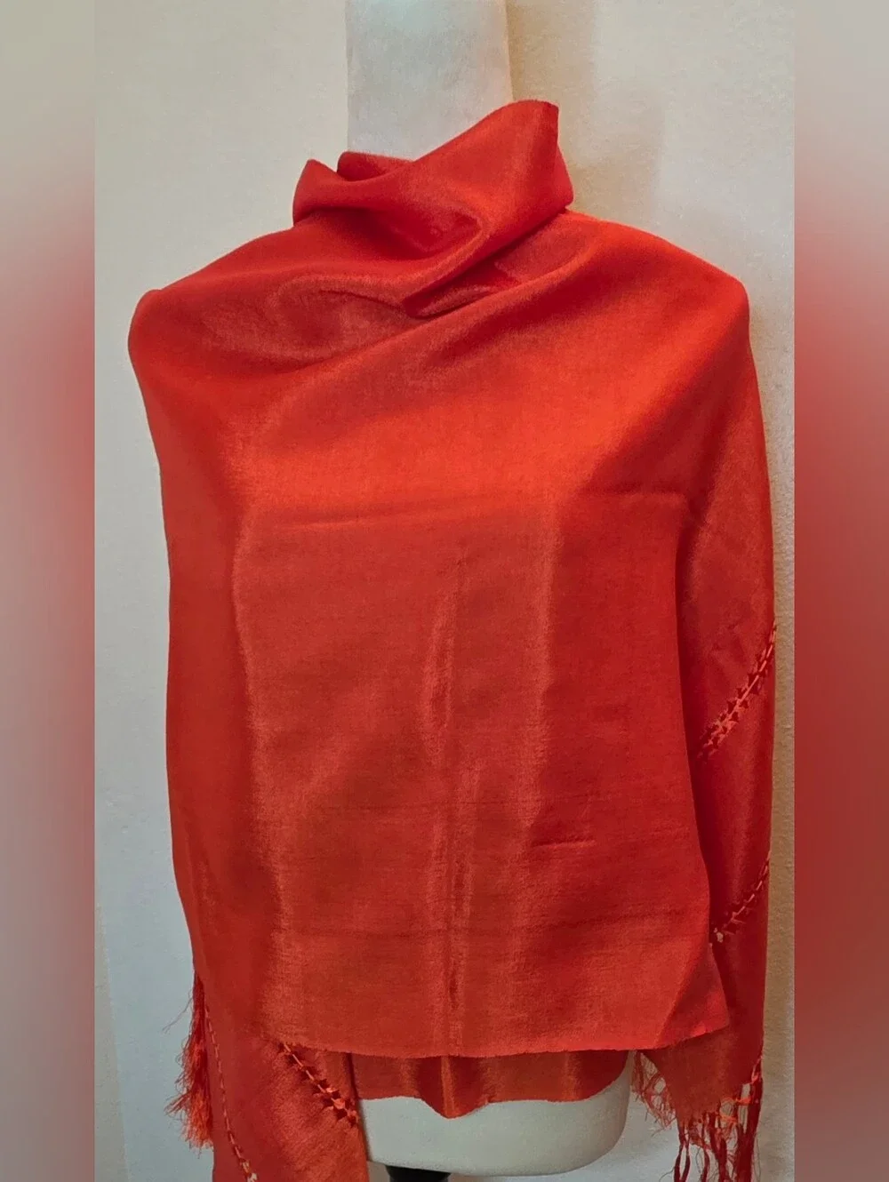 Traditional Mexican Rebozo De Articela Pumpkin Spice Shawl Pashmina Handmade